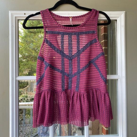 Free People Crochet Purple Blue Peplum Tank Blouse Size XS - Picture 1 of 7